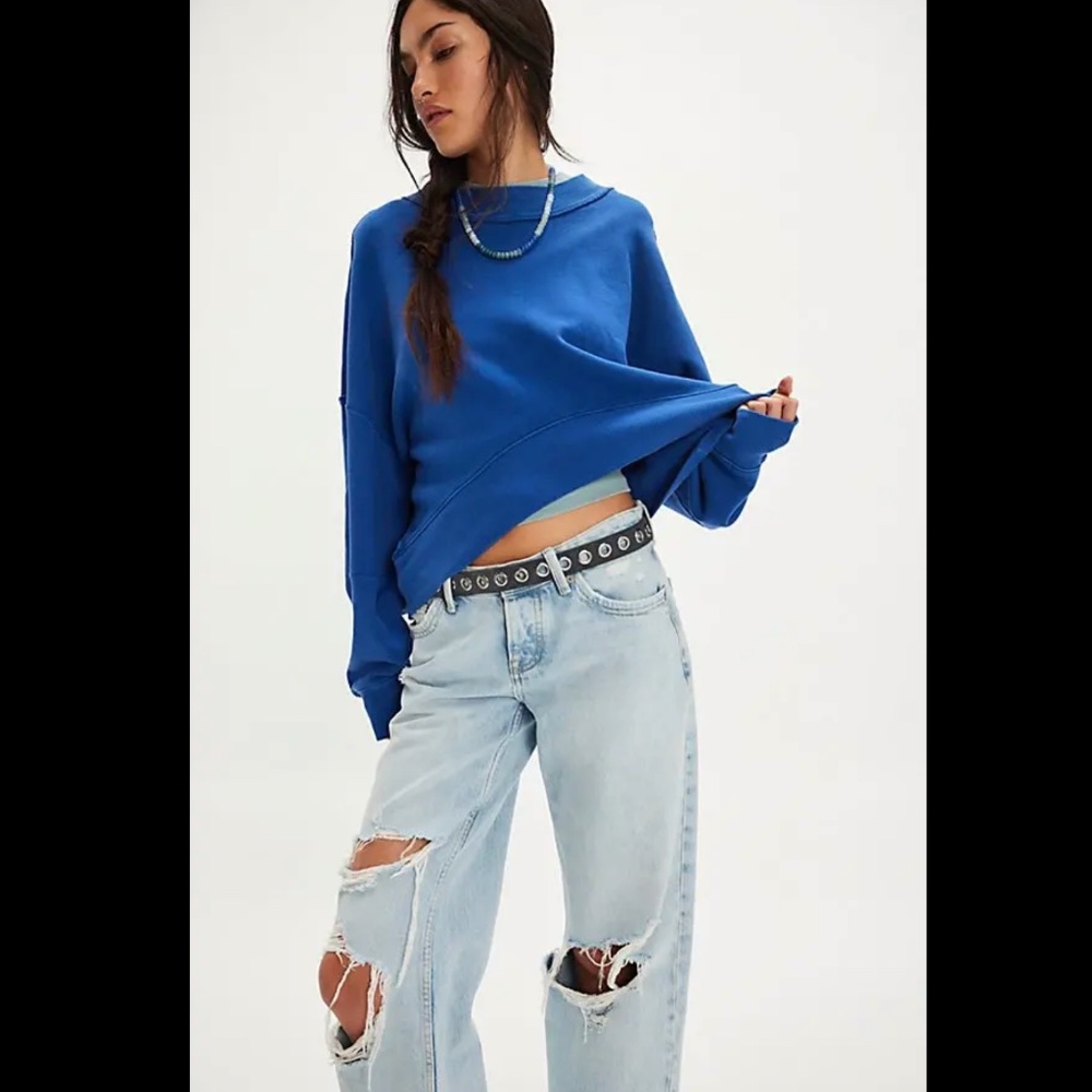 NWT Free People We The Free Hi-Lo Pullover - True Blue
